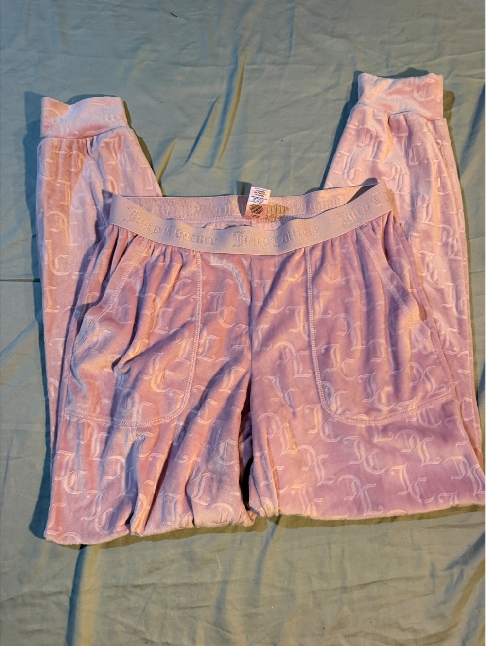 Juicy Couture Pink Velour Track Pants with Rhinestone Logo Size S